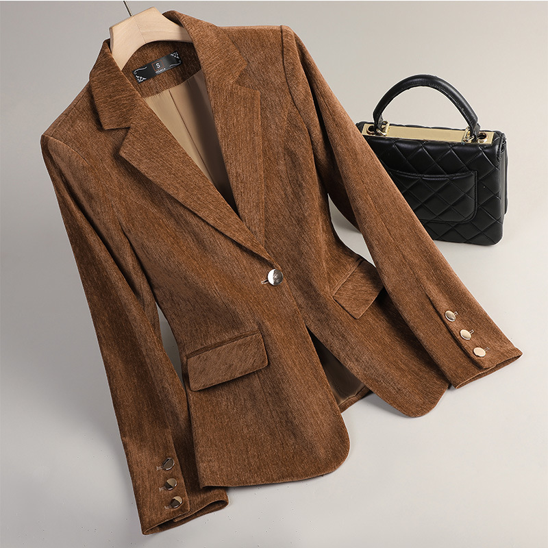 Winter Clothing Work - Yellow Gold Velvet Blazer Women Autumn