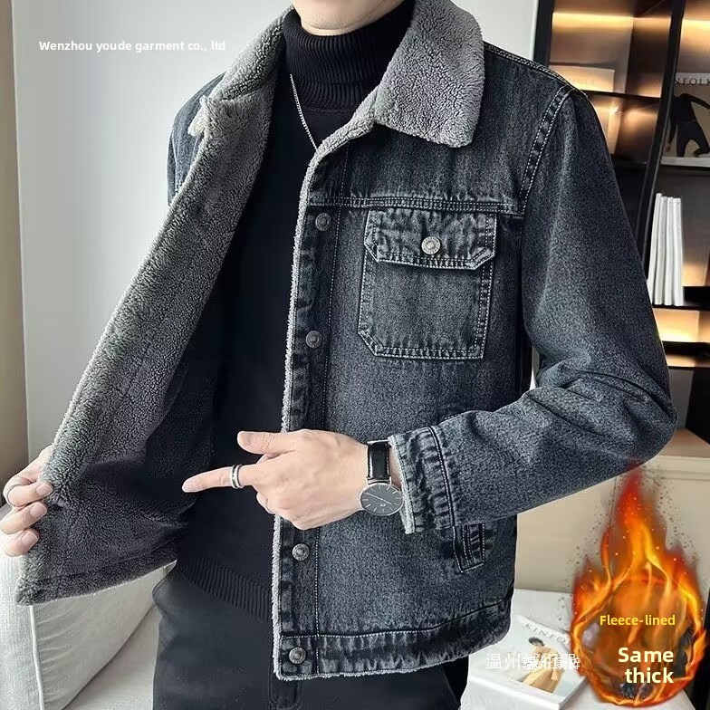Men's Denim Jacket with Added  - Winter Clothing Work 评论和价格