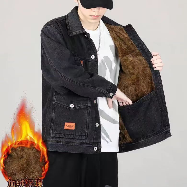 Men's Denim Jacket with Added  - Winter Clothing Work 评论和价格