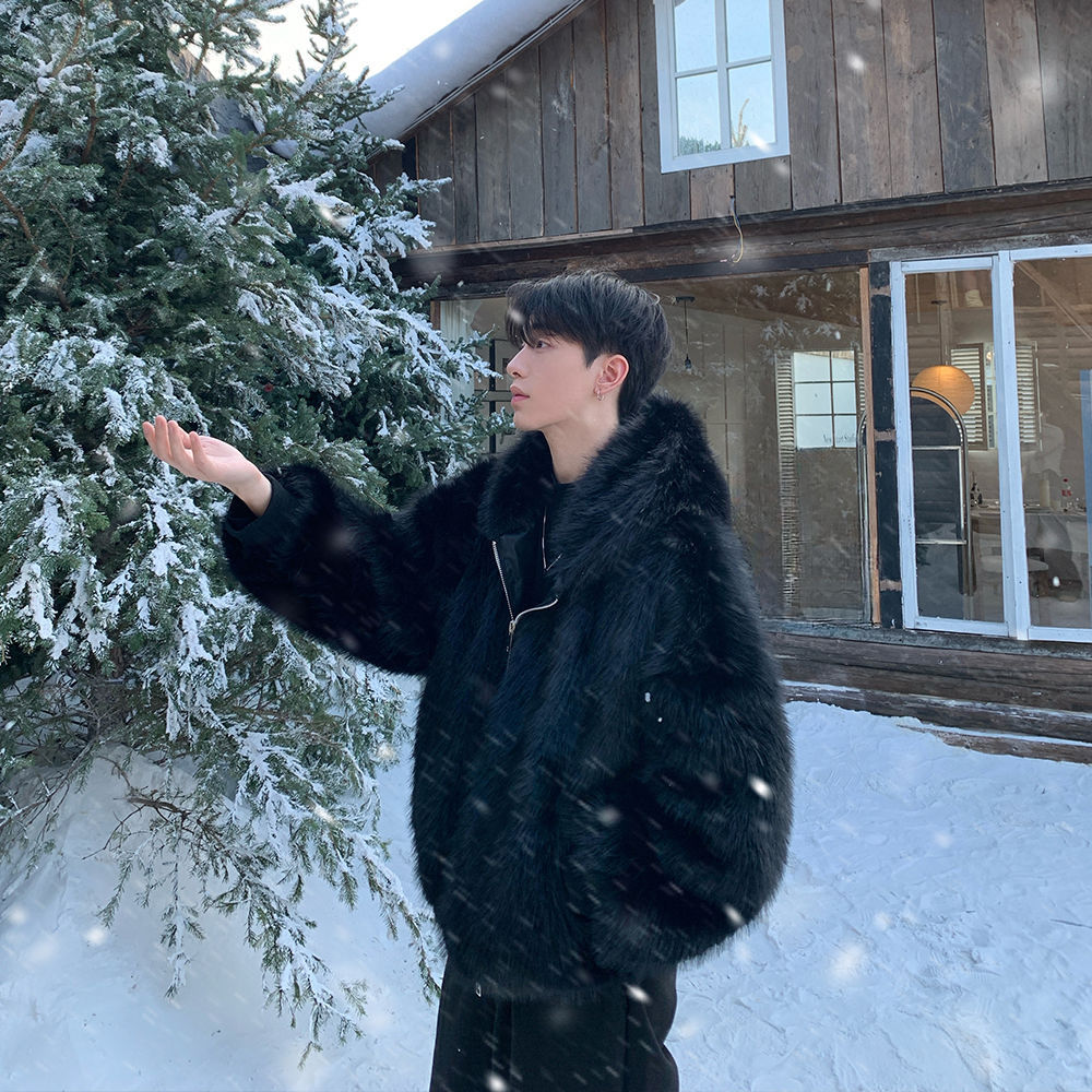 Men Faux Fur Coats Jackets Hoo - Winter Clothing Work 评论和价格