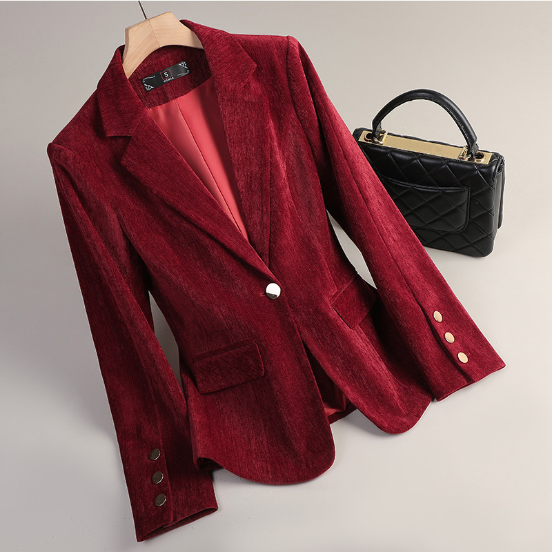Yellow Gold Velvet Blazer Wome - Winter Clothing Work 评论和价格