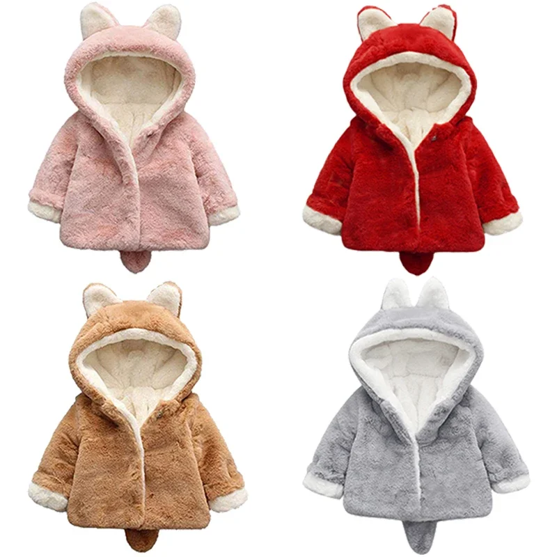 Cute Cat Ears Plush Baby Jacke - Winter Clothing Toddler 评论和价格