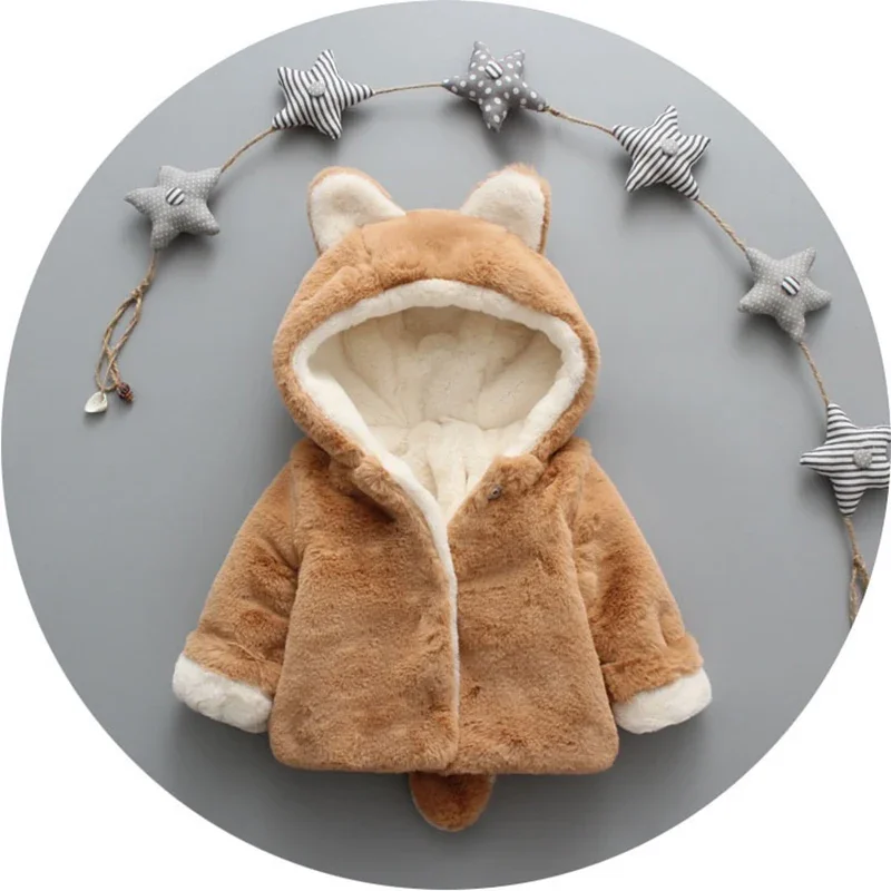 Cute Cat Ears Plush Baby Jacke - Winter Clothing Toddler 评论和价格
