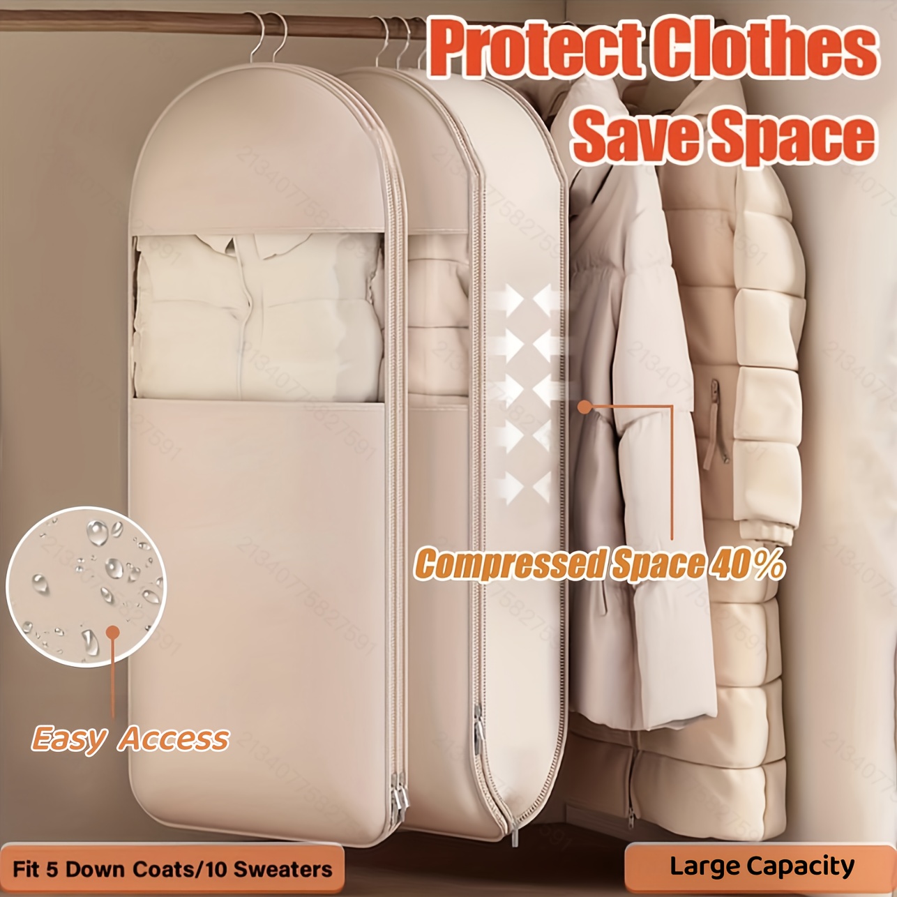 Beige Compression Hanging Bag, - Winter Clothing Organizer 评论和价格