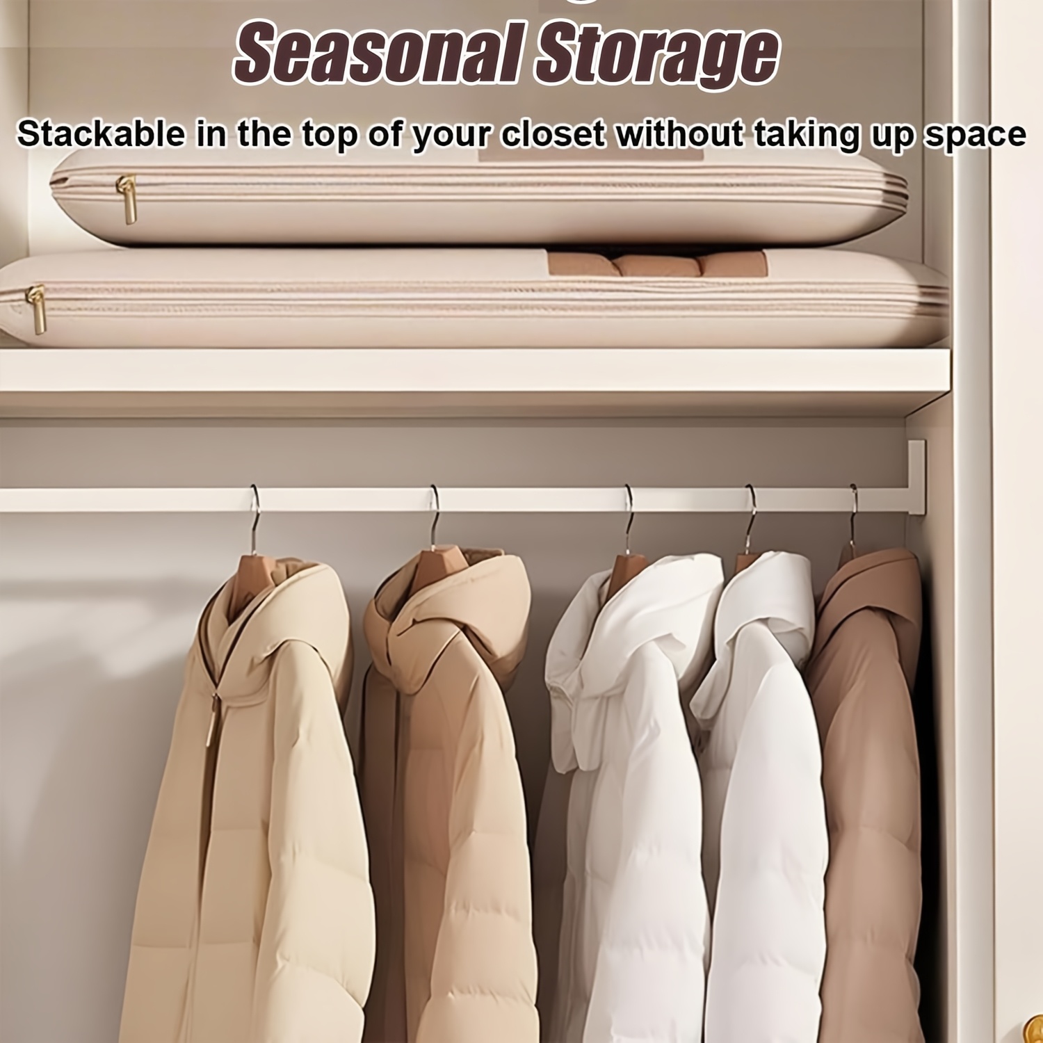 Beige Compression Hanging Bag, - Winter Clothing Organizer 评论和价格